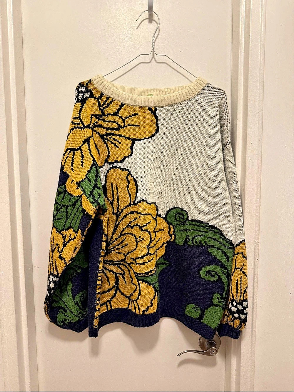 Floral Knit Sweater in Yellow & Blue Like New